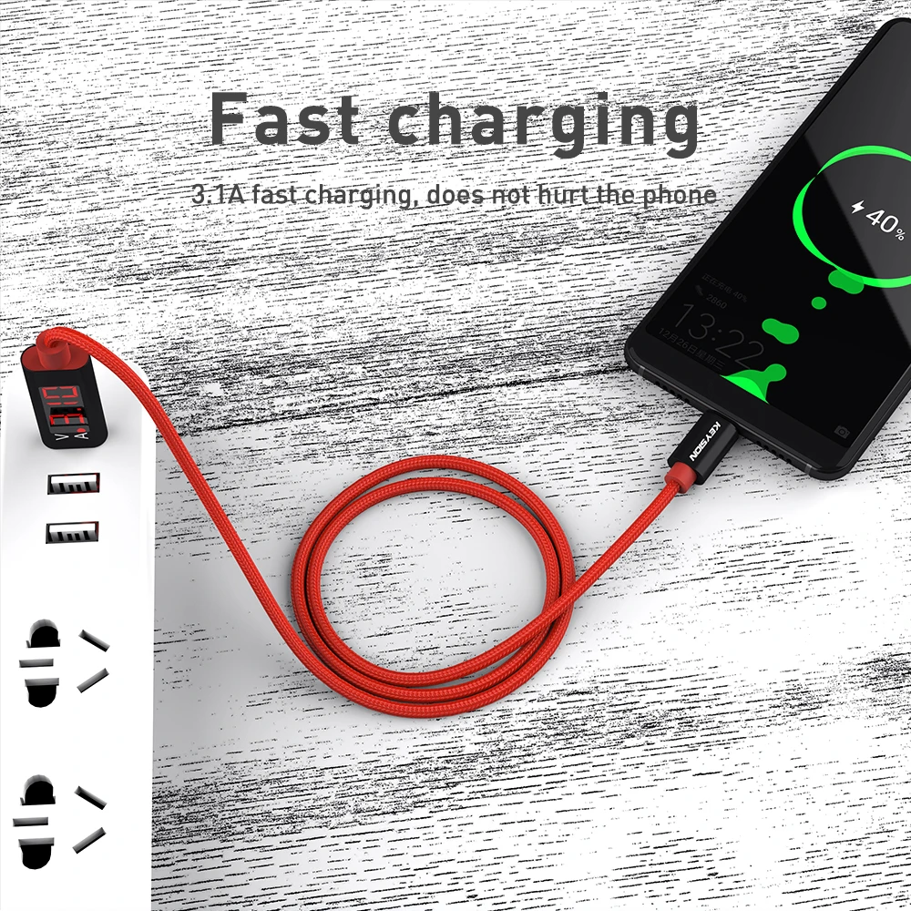 Кабель KEYSION USB Type C с цифровым дисплеем для Samsung S10 A50 A70 провод быстрой зарядки