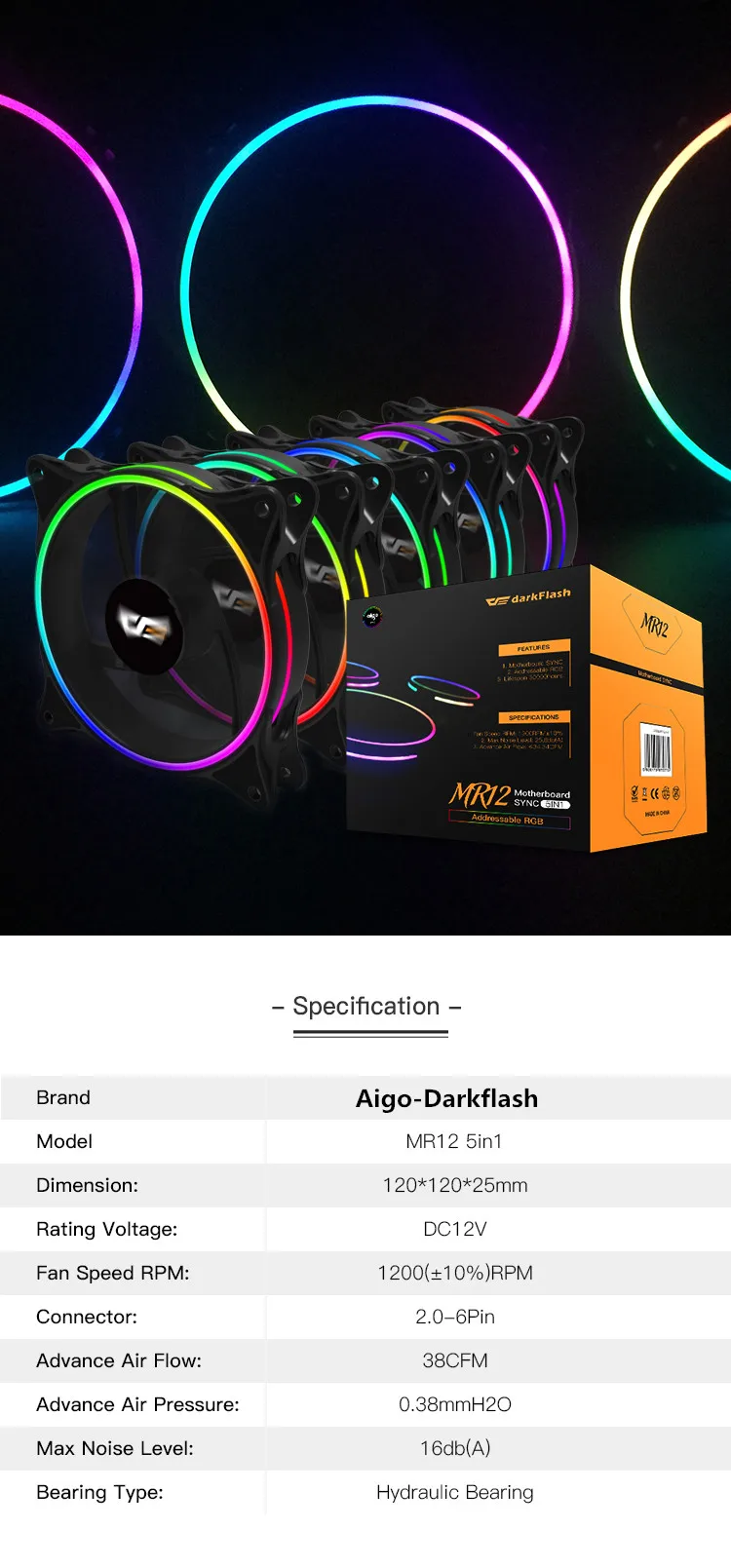 Darkflash MR12 aura sync компьютерный корпус ПК охлаждающий вентилятор RGB Регулировка 120 мм тихий ИК-пульт компьютерный кулер охлаждающий RGB корпусный вентилятор