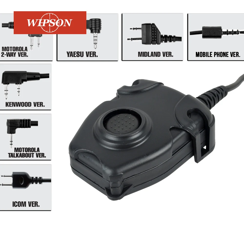

WIPSON Waterproof PTT Cable For Kenwood/ICOM/Midland Plug Z Tactical Comtac II H50 SORDIN H60HD01 Noise Reduction Headset Z 112