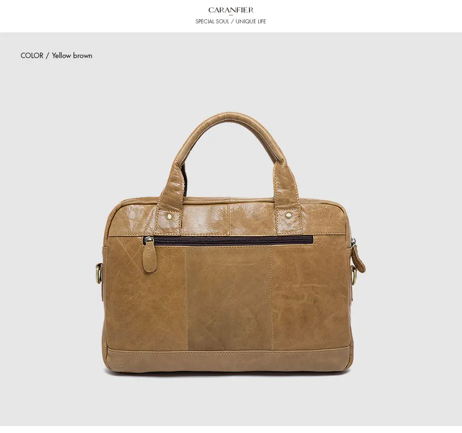 CARANFIER Мужские портфели из натуральной яловой кожи Бизнес Сумки Винтаж сумка на молнии классический мужской Crossbody