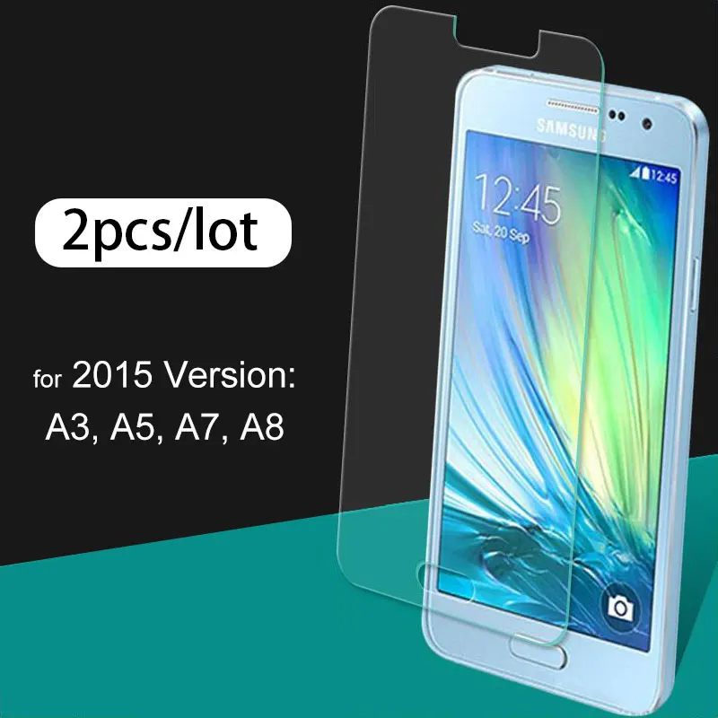 

2pcs Screen protector for Samsung Galaxy A3 A5 A7 A8 Tempered Glass 2015 version with tough package high clear 2.5D Arc