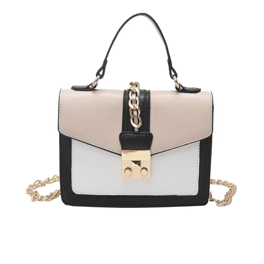 

Free shipping European and American fashion Hit color Lock chain Casual wild Shoulder Messenger handbag