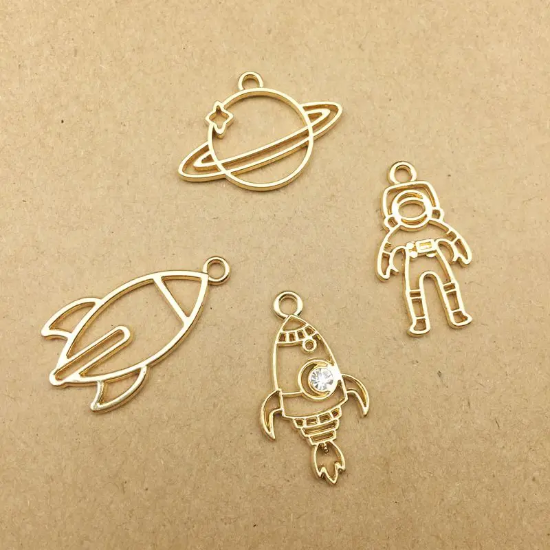 

9 Pcs/set Epoxy Metal Frame Love Rocket Astronaut Satellite Shape Pendant Necklace Earrings Accessories Manual DIY Material