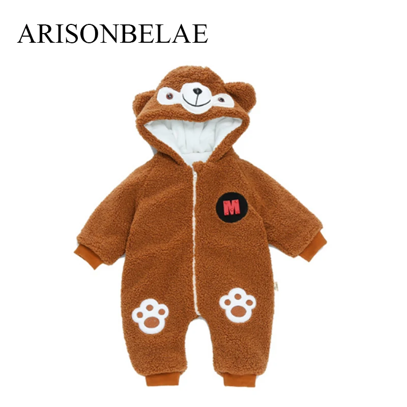 

ARISONBELAE Baby Boys' Bodysuits Winter Costume Thicken Cute Teddy Bear Design Jumpsuit Newborn Baby Clothes Christmas Snowsuit