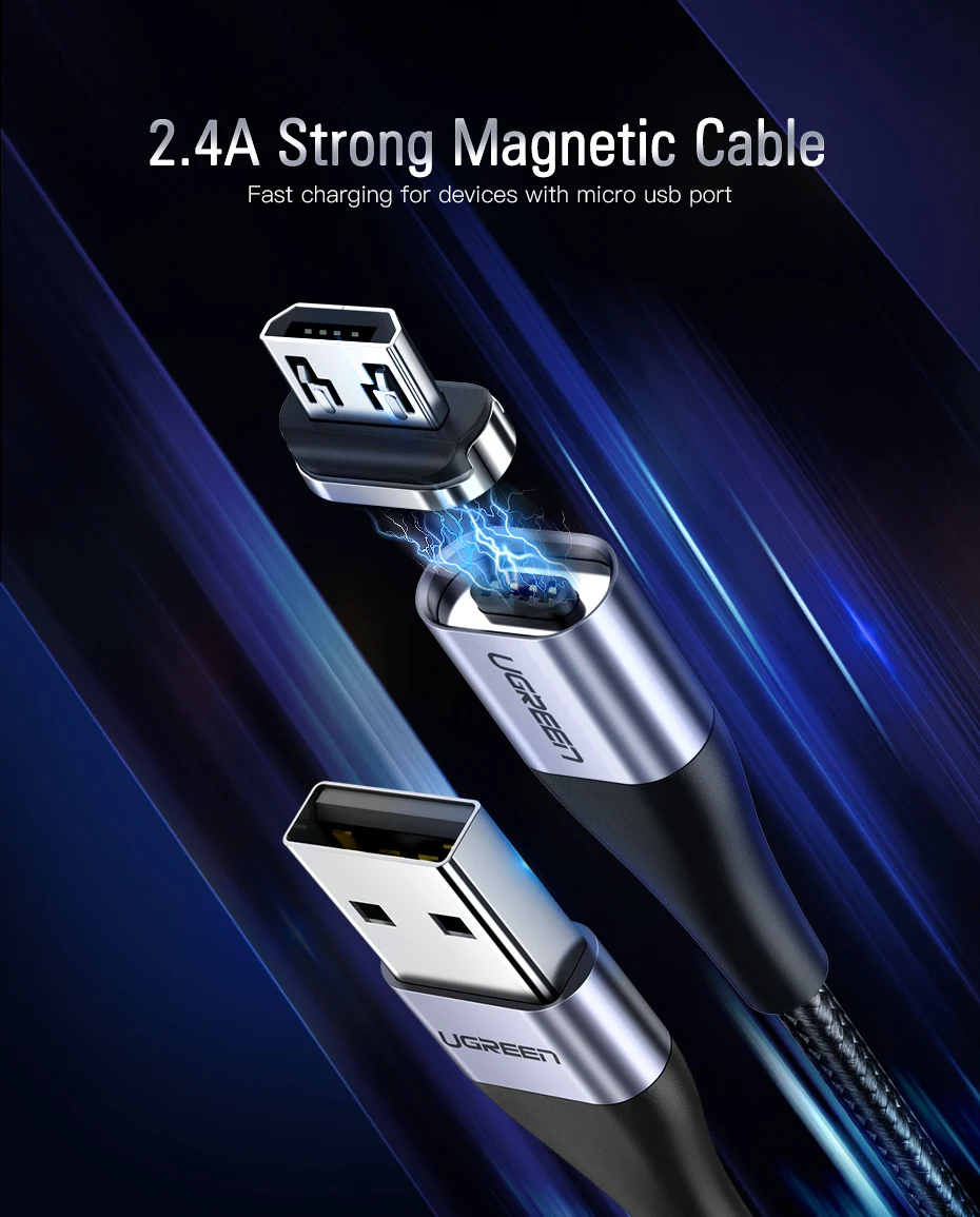 Ugreen Магнитный Micro USB кабель 2.4A кабель передачи данных для быстрой зарядки для samsung huawei Xiaomi LG магнит зарядное устройство мобильный телефон USB шнур