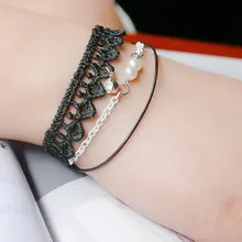 Casual Romantic Women Simulated Pearl Lace Bangle Bracelet Bohemia Ladies Bride Jewelry Decoration Women Travel Charm Wristband
