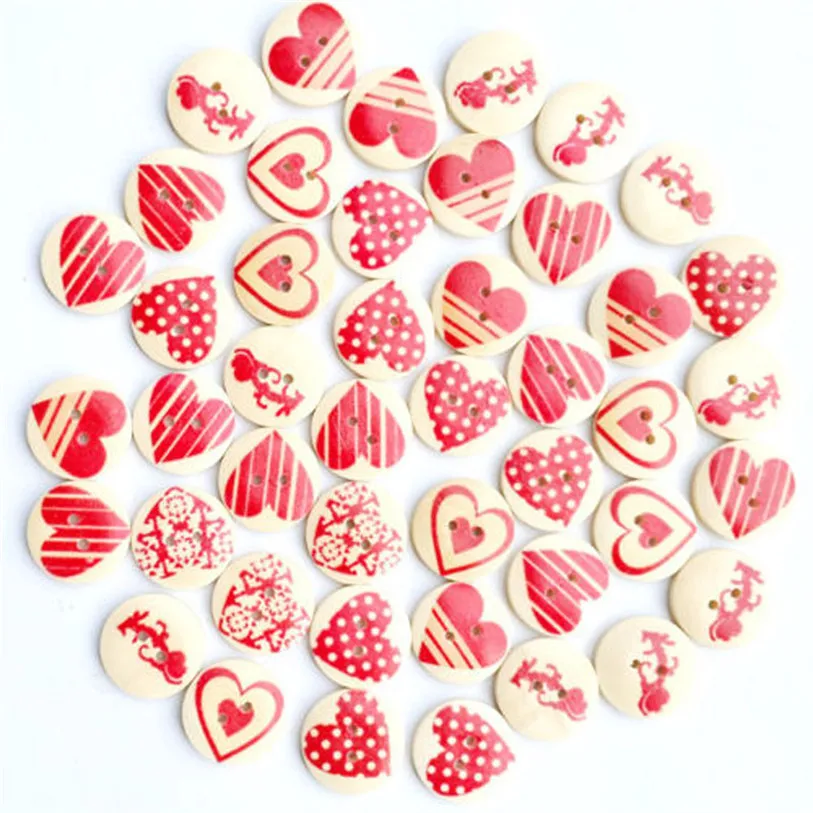 

50PC 2cm Wooden Heart Sewing Accessories Buttons 2 Holes Sewing Scrapbooking Crafts Sewing Accessories for Clothes Bags 40SP18