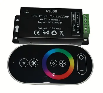 

RGB LED controller with black RF touch remote;DC12-24V input;6A*3CH output