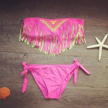 Купальники для девочек; Новинка года; раздельный купальник с бахромой для детей; Детские купальники из двух предметов; бандажные бикини; пляжный купальный костюм