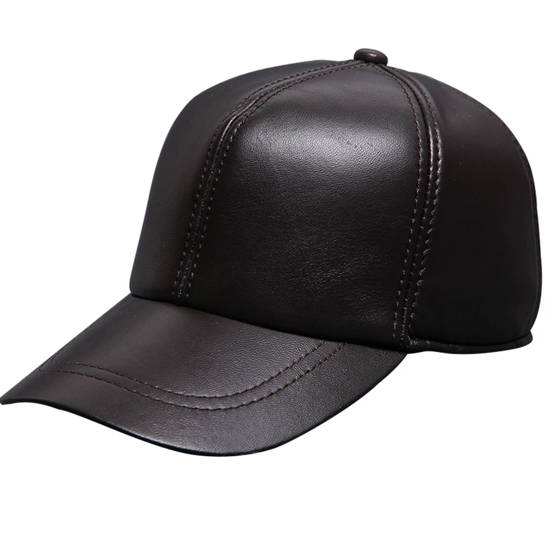 

Man Spring Plus Size Solid Adjustable Sheepskin Hats Male Autumn Thick Leather Caps Men Winter Glossy Visors Warm Hats