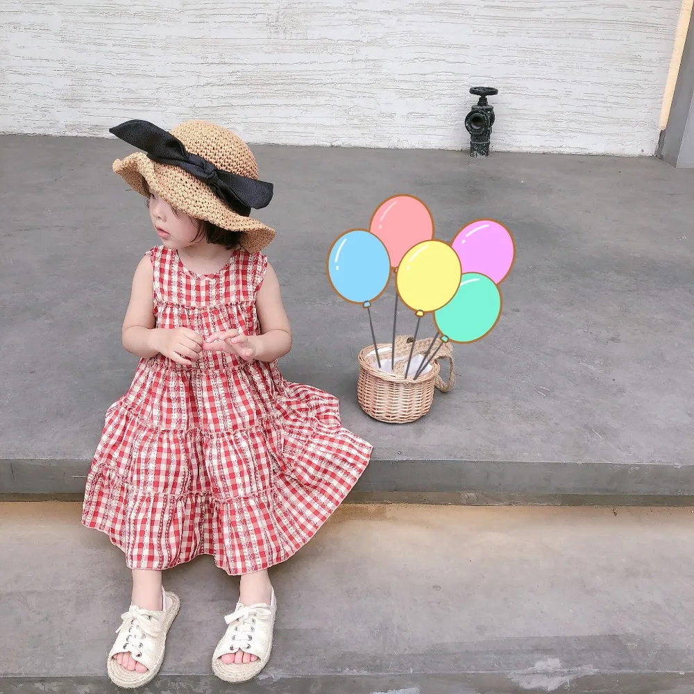 

2019 Korean Style Girls Plaid Cotton Dress Summer Kids Clothes Girls Vest Dresses 2-7 Years