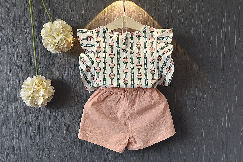 Roupas das Meninas Conjunto de Roupas 2 3 4 5 6 7 8 Ano 2019 Verão Novo Casual Crianças Abacaxi Impresso Tops Calções 2 Pcs se Adapte às Crianças 6 2 3 4 5 6 7 8