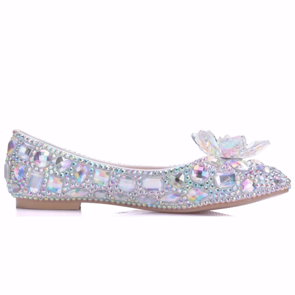 Обувь Золушки с кристаллами «Королева» женские туфли на плоской подошве со стразами пикантные женские свадебные туфли на плоской подошве; zapatos mujer; большие размеры 34-43