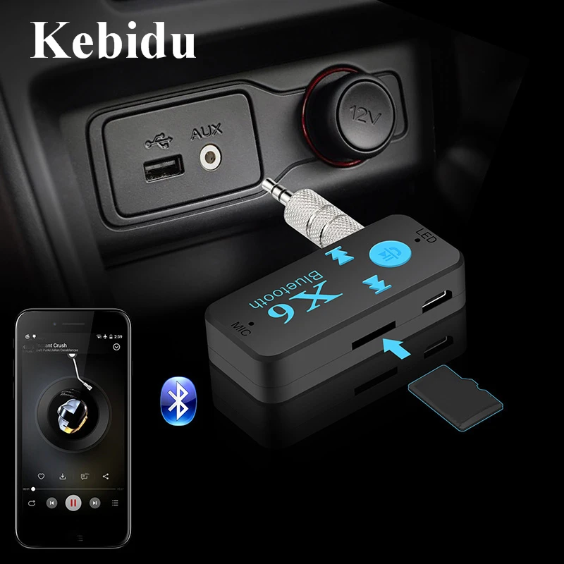 Kebidu X6 Bluetooth 5 0 Аудио приемник адаптер USB беспроводной 3 мм разъем автомобильный
