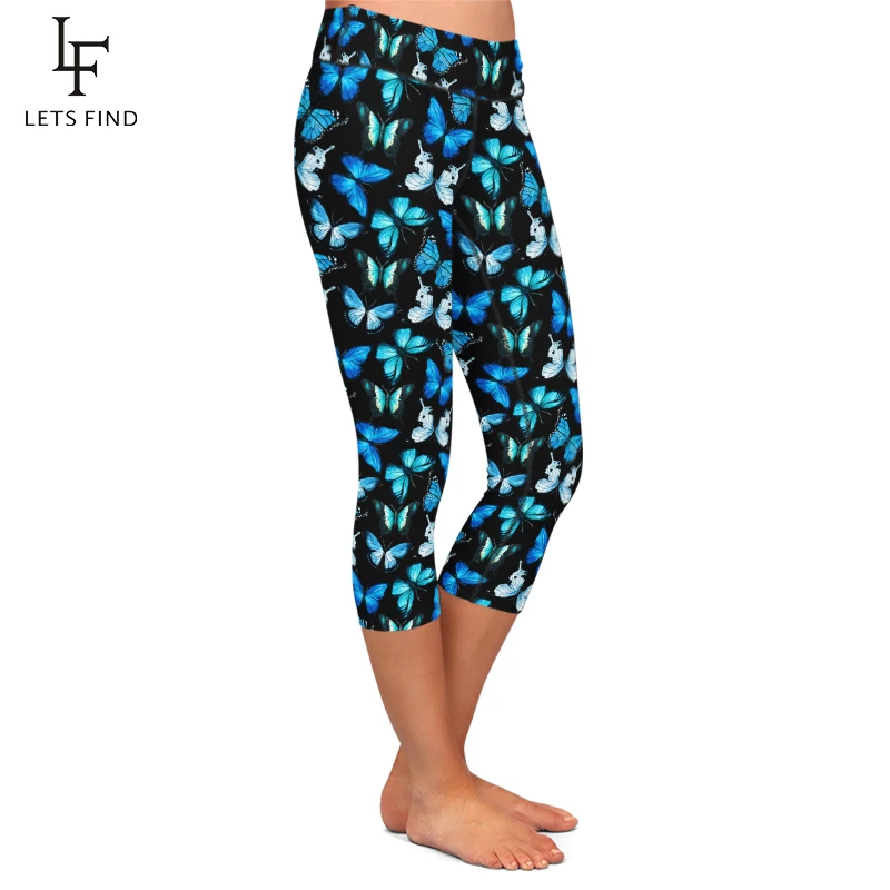 yoga leggings LETSFIND Summer Fashion 3D Butterfly Design Digital Printing High Waist Women Capri Leggings Plus Size Workout Leggings thermal leggings