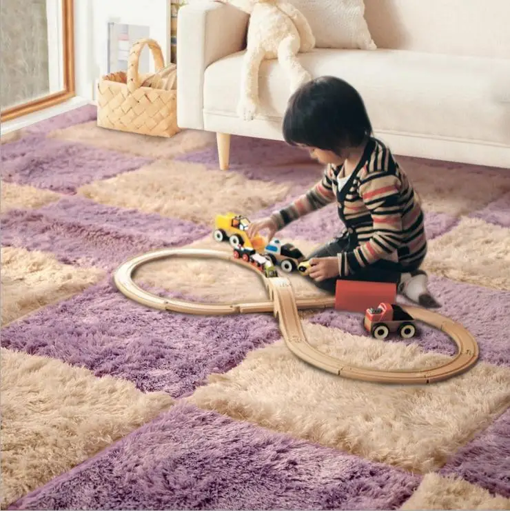 

9 Colors Puzzle Mat Long Hair Carpet Living Room Door Mat Baby Crawling Cutting Area Rug Kids Play Carpet Tatami Mosaic Floor