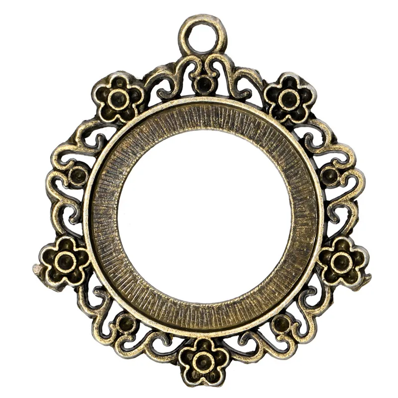 

DIY Antiqued Bronze Vintage Lace Flower Cameo Cabochon Base Setting Necklace Pendant Tray 30mm Jewelry Blanks Bezel 10PCS F953