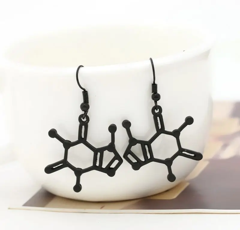 

New Simple Gold Black Chemical DMT Molecule Structure Formula Pendant Drop Earrings with Hook for Women Fashion Jewelry