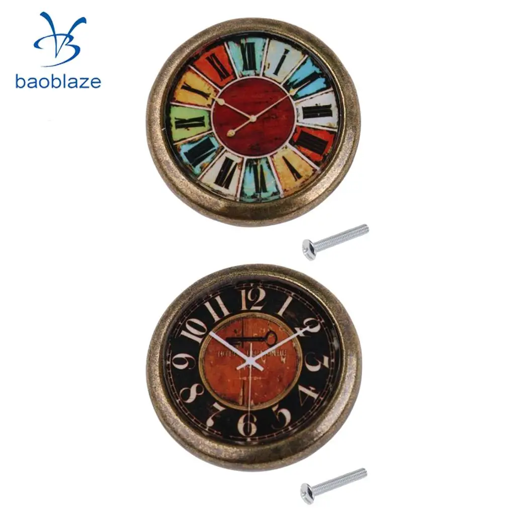 2 Pieces Vintage Clock Cabinet Door Drawer Handle Pull Knob Hardware