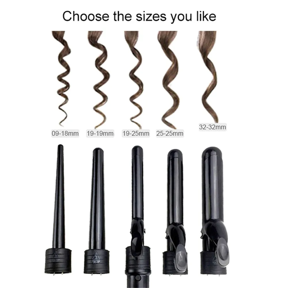 

5 in 1 Ceramic Hair Curler Set Professional Curling Iron Wand Interchangeable Barrel Tourmaline Dual Voltage AU/EU/UK/US Plug