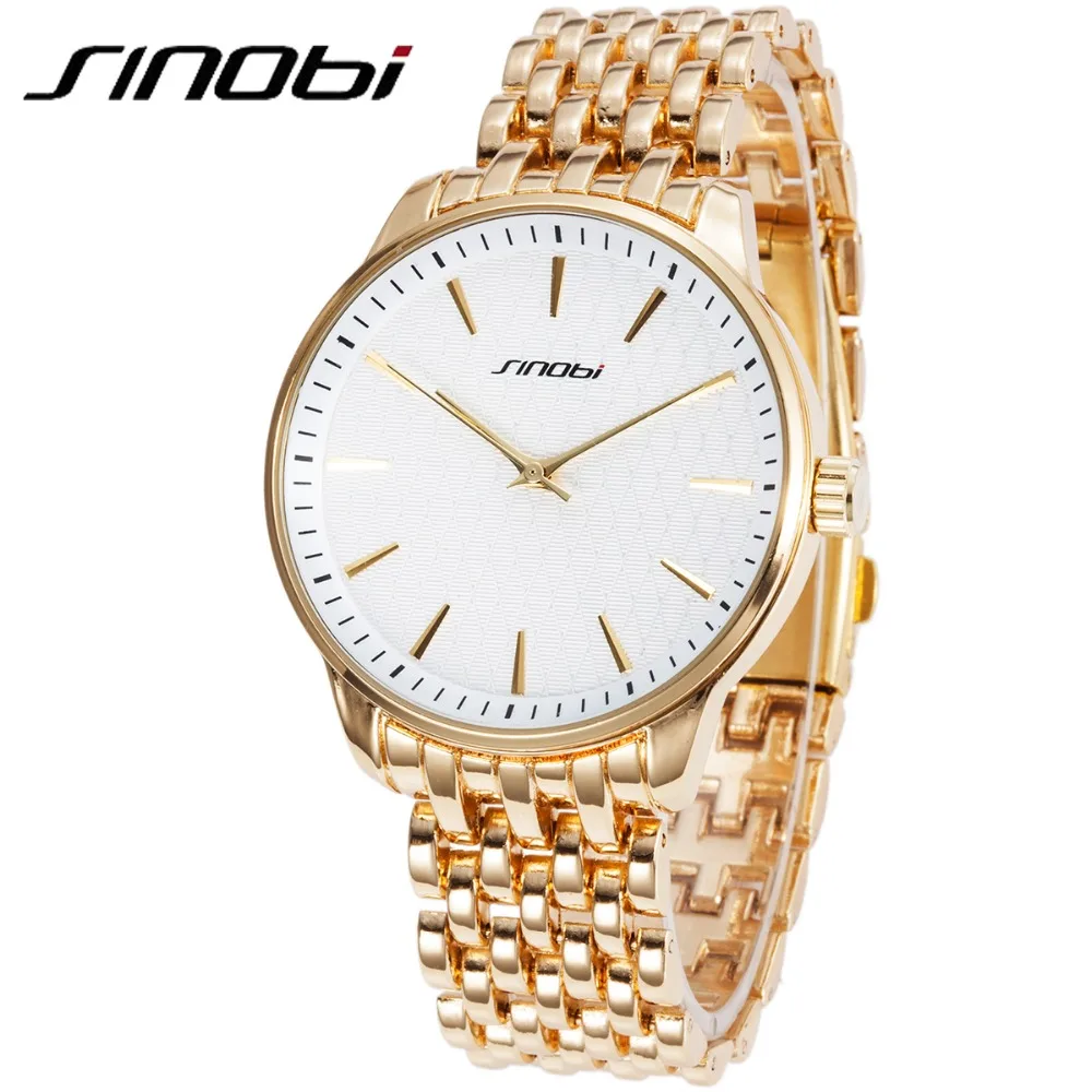 SINOBI Men s Golden Wrist Watches Stainless Steel Watchband Top Luxury Brand Male Geneva Quartz Clock