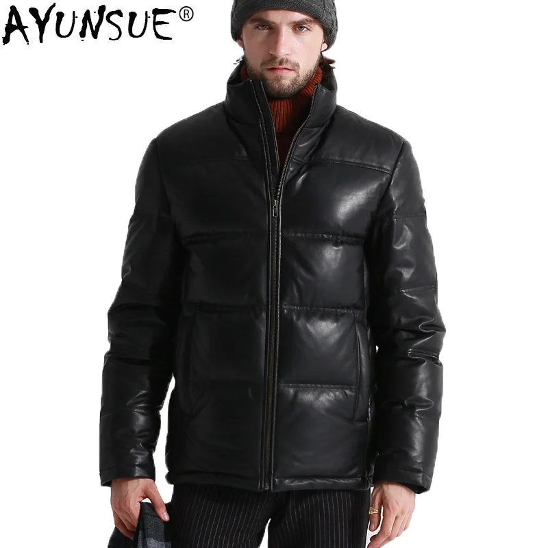 

AYUNSUE Genuine Leather Jacket Men Winter White Goose Down Jacket Mens Sheepskin Coat Plus Size Puffer Jacket 12-H05# KJ1149