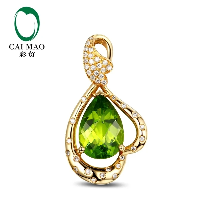 CaiMao 18KT/750 Yellow Gold 4.15 ct Natural IF peridot & 0.20 ct Full Cut Diamond Engagement Gemstone Pendant Jewelry