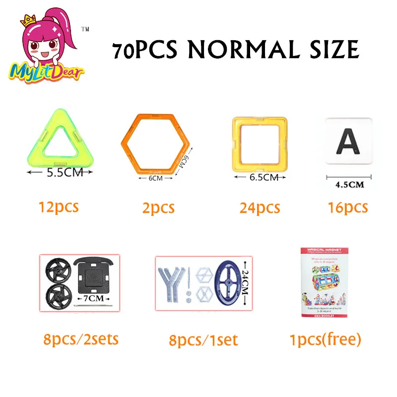 MylitDear 70Pcs 40Pcs Big Size Magnetic Designer Building Blocks Model Brick Toy Enlighten Bricks Magnetic Toys