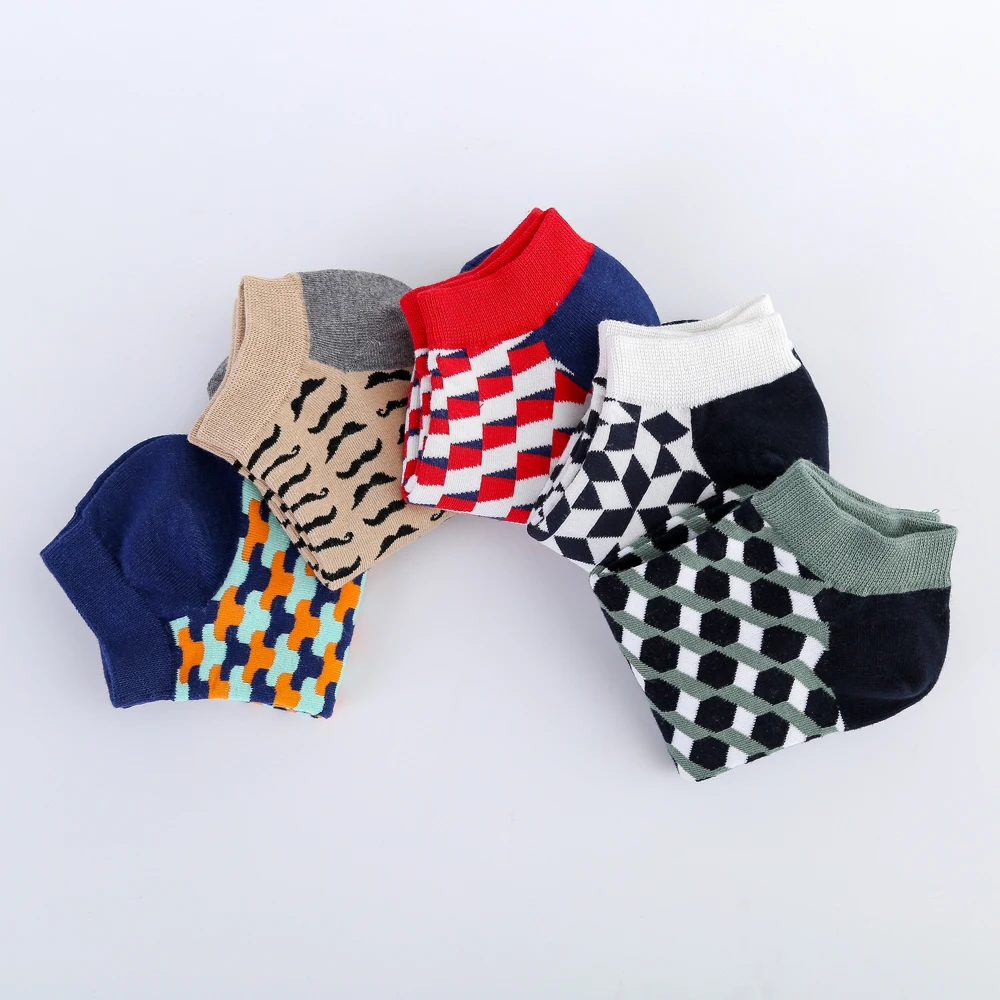 Jhouson красочный Классический с геометрическим рисунком бороды забавные носки до лодыжки модные мужские хлопковые Новые Летние повседневные носки для мужчин