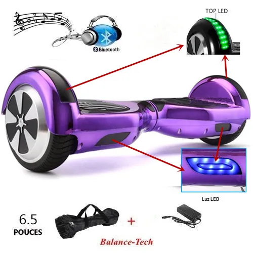 No Tax Chrome Hoverboard 6.5 Inch Self Balance Scooter Bluetooth Electric Scooters LED Light 2 Wheels Skateboard with Carry Bag (58)