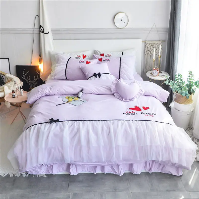 

Luxury high quality cotton flamingo bedding set love quilt cover bed skirt pillowcase 4pcs