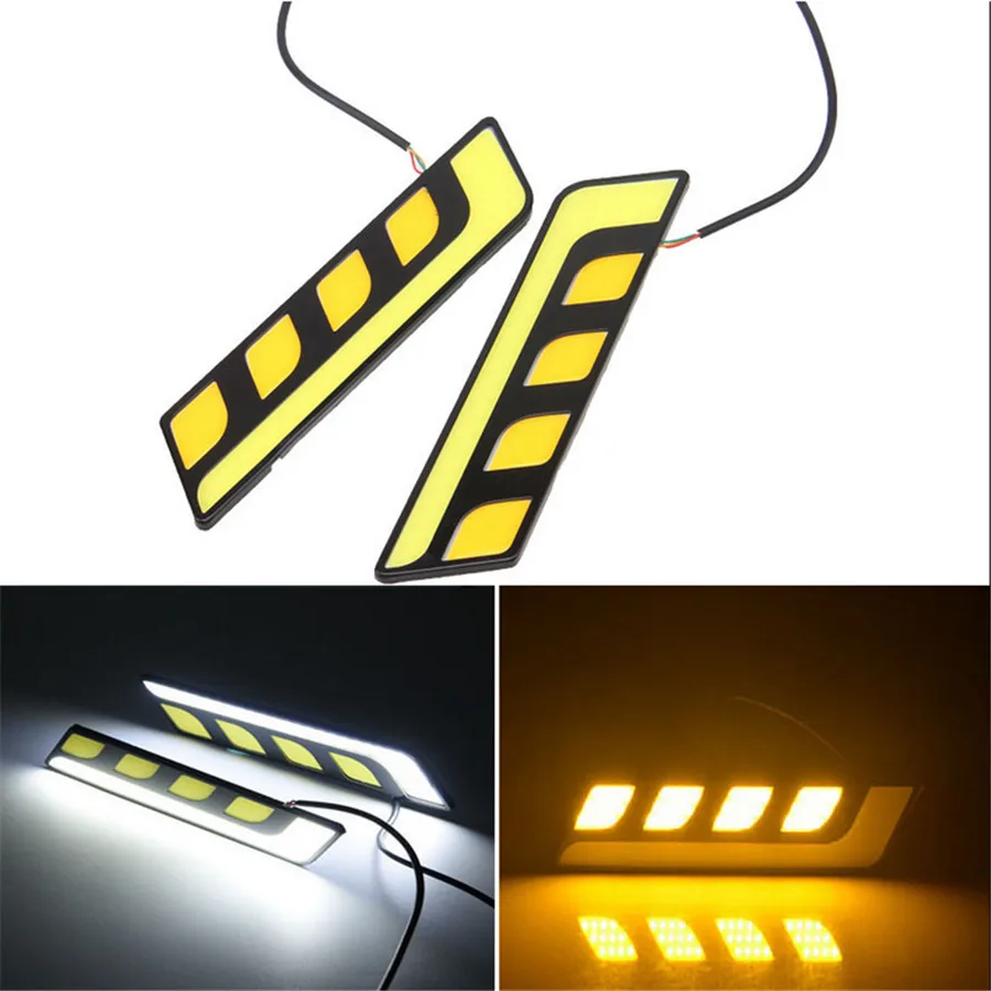 

2016 New 2PCS DC12V  Universal LED COB Fog Lamp Car Daytime Running DRL Waterproof with Turn Signal Freeshipping