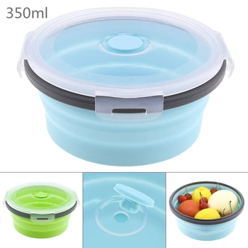 

Portable Eco-Friendly Circular Silicone Bowl Scalable Colorful Folding Lunchbox Bento Box 350/500/800/1200ml with Silicone Plug