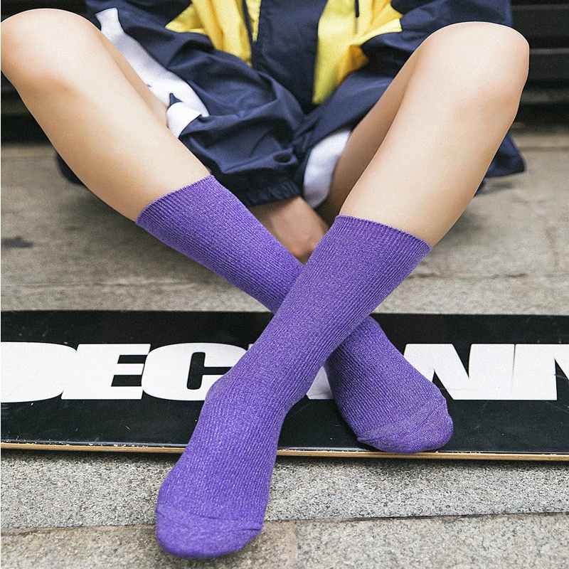 

Spring Summer Autumn Winter fashion socks bling cotton socks women streetwear candy color sock 1pair