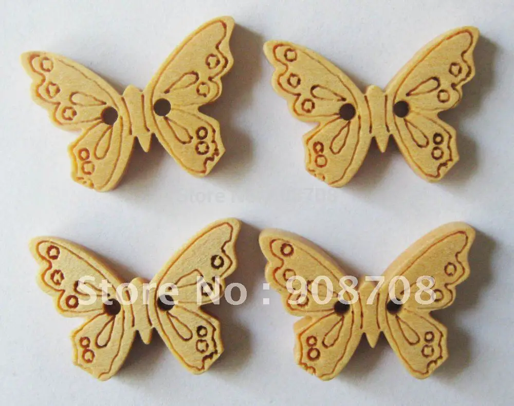 

W047 Free shipping Wooden Butterfly Buttons natural wood sewing buttons