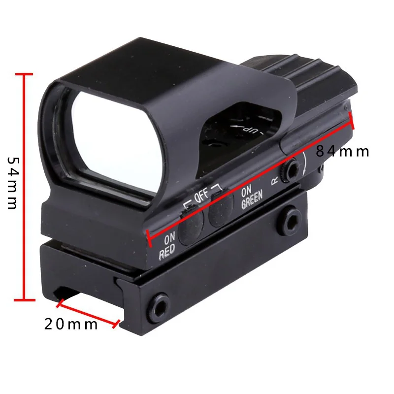 

High Quality 20mm Design ON & OFF Switch with Rail Mount Red & Green Dot Sight 4 Reticles Reflex Sight For Hunting
