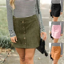 Горячая Распродажа, Женская Осенняя разноцветная замшевая юбка на пуговицах, тонкая сексуальная Мини Короткая юбка для девочек, однотонная уличная элегантная юбка с высокой талией