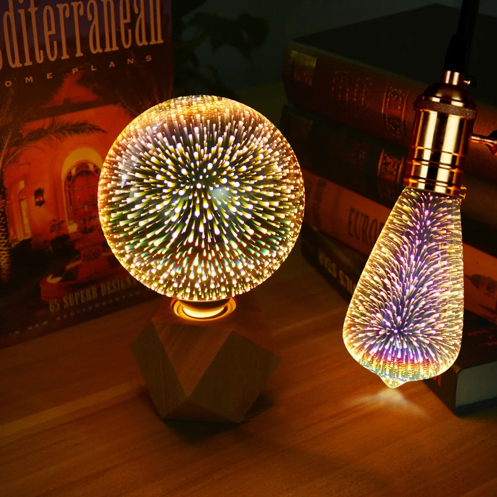 

3D Effect LED Table lamp 110V 220V E27 LED Fireworks light Bulb Desk Creative Decorative lamp For Bedroom A60 ST64 G80 G95 G125