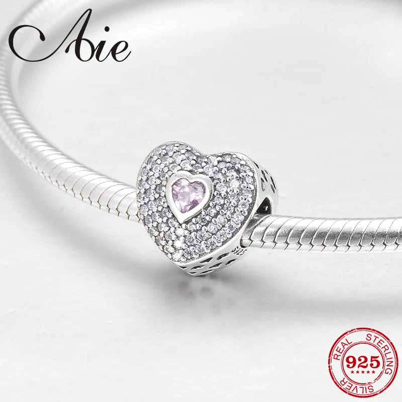 

Authentic hollow out heart big hole 925 Sterling Silver pink CZ fine Bead Fit Original Pandora Charm Bracelet Jewelry making