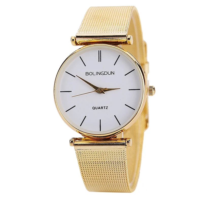 Для женщин модные роскошные часы цвета: золотистый, серебристый известный бренд Любители часы из металлической сетки пояса кварцевые