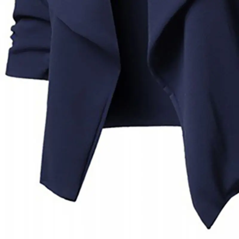 Тонкий Блейзер для женщин, осенняя куртка для женщин, для работы, офиса, леди, без пуговиц, однотонный, с отворотом, плиссированный, с длинным рукавом, деловой Блейзер, пальто