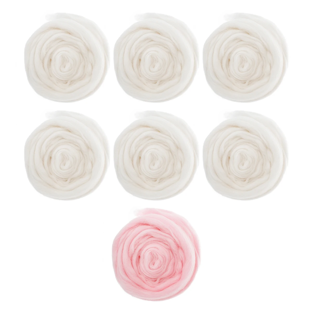 

6pcs White + 1pc Pink Felting Wool Fiber Needle Felting Natural Wool Rovings For 3D Animal Projects 35g DIY Doll Needlework