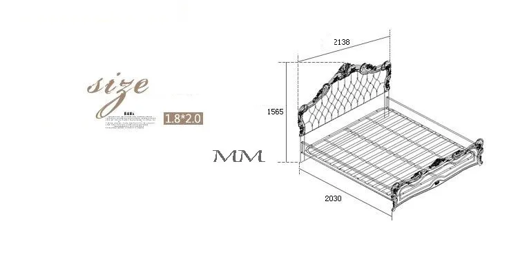 Современный европейский твердой древесины кровать модные резные кожа кровать французская мебель для спальни QT005