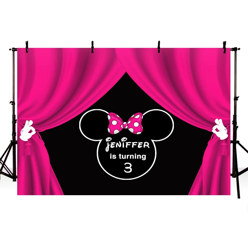 

MEHOFOTO Cartoon Minnie Mouse Children Birthday Party Photo Backdrops Custom Photography Background for Photo Studio