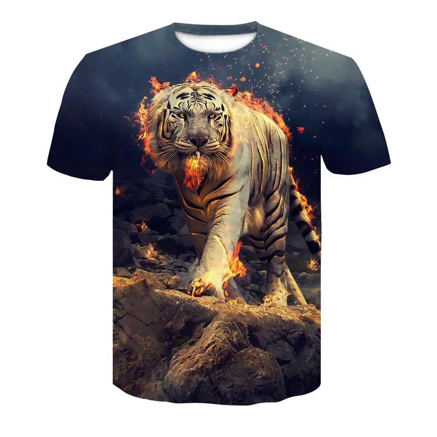 Новинка, стильная забавная футболка с 3D принтом тигра, мужская летняя футболка с коротким рукавом, Мужская футболка, модный дышащий Топ