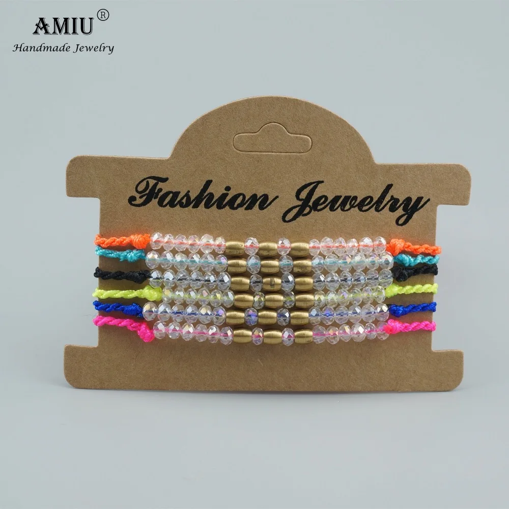 

AMIU 6pcs Bohemian Weave Rainbow Anklet Bracelet Brazilian Woven Rope String Handmade Bracelets Packing Sets For Women Men