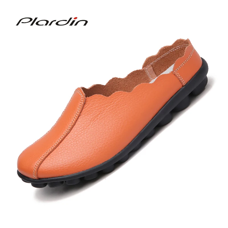 

Plardin Women Plus Size 35-43 Shoes Soft Genuine Leather Flats Fashion Casual Ladies Driving Loafers Moccasins Air Mesh Shoes