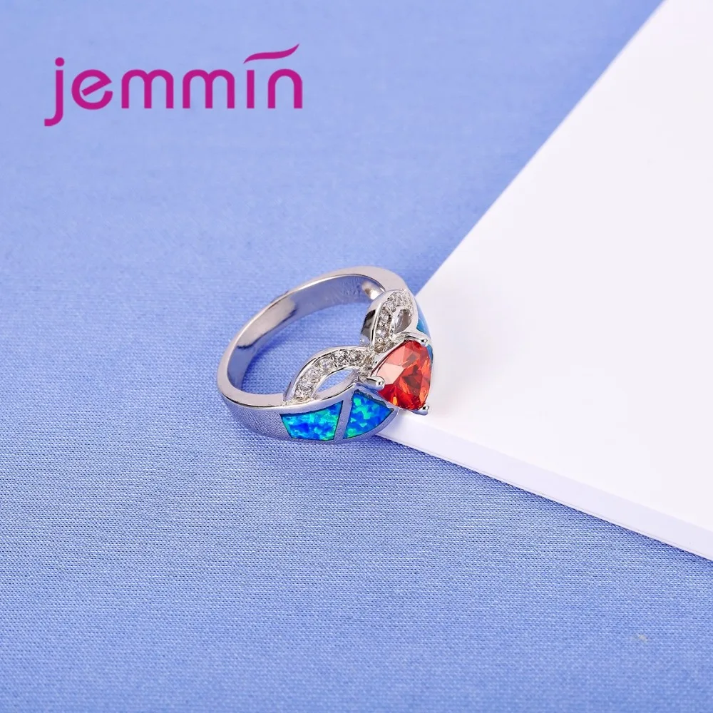 Горячая Акция, 925 пробы серебряные ювелирные изделия, модное голубое огненное Опаловое кольцо на палец, красно-белое Кристальное каменное серебряное кольцо для женщин