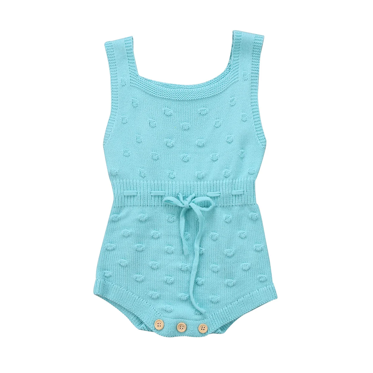 

Newborn Baby Girl Sleeveless O Neck Solid Covered Button Jumpsuit Knitted Romper Outfit Clothes 0-2T