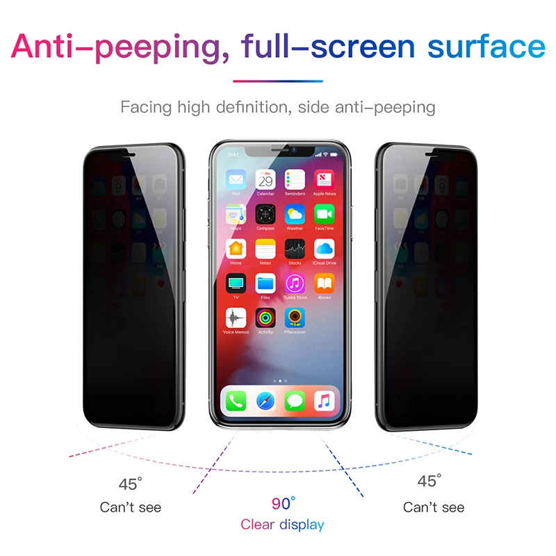 Baseus 0,23 мм Защита экрана для iPhone Xs XR Xs Max защитное стекло полное покрытие закаленное стекло для iPhone X анти шпион